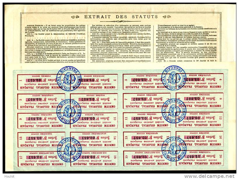 Colonies Omnium Colonial Francais Paris 15.jannvier 1900, Sehr Schöne Alte Aktie - Autres & Non Classés