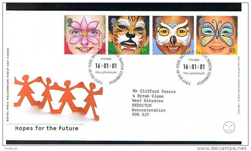 2001 GB FDC First Day Cover Millennium - Hopes For The Future - Children Face Masks  - Ref 473 - 2001-2010 Decimal Issues