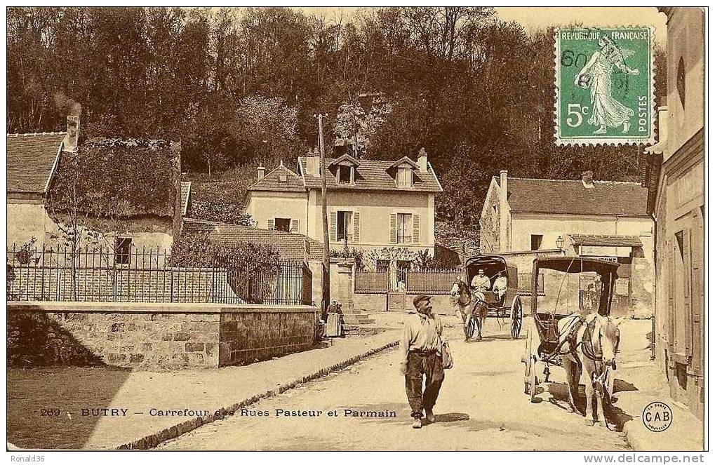 Cp 95  BUTRY Carrefour Des Rue Pasteur Et Parmain ( Attelage De Cheval ) - Butry