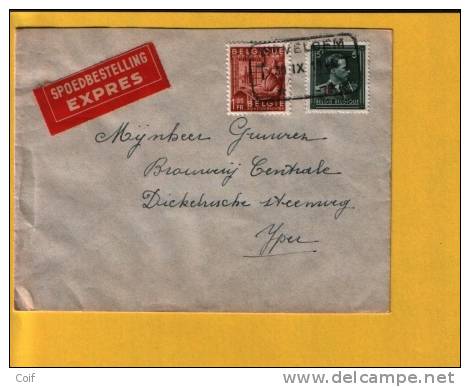 724T+762 Op EXPRES Brief Met Telegraafstempel WEVELGEM - 1946 -10%