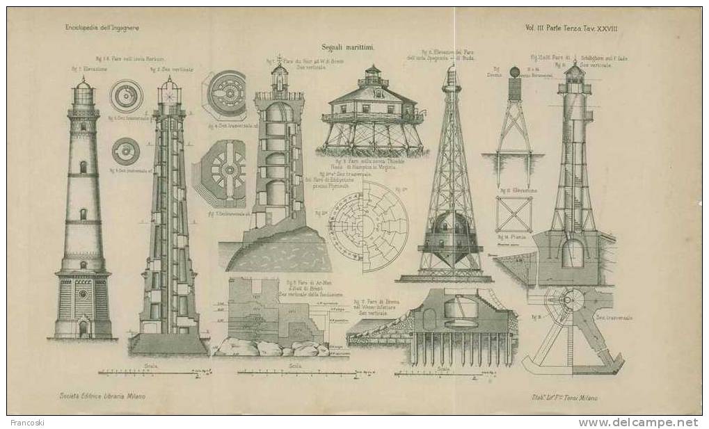 L.FRANZIUS:COSTRUZIONI MARITTIME-MARE,NAVE,PORTO,MOLO,FARO-277 INCISIONI-ATLANTE 30 TAVOLE LITOGRAFICHE-1897-