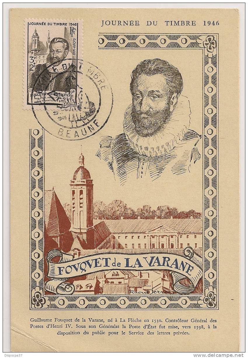 CARTE 1er JOUR" JOURNEE DU TIMBRE" FOUQUET DE LA VARANE - 29 JUIN 1946-BEAUNE - Ohne Zuordnung