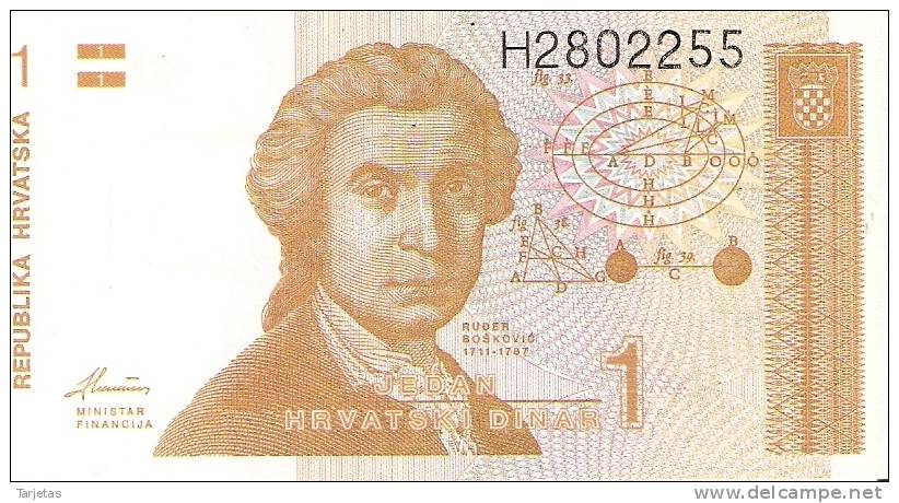 BILLETE DE CROACIA DE 1 DINAR - Kroatien