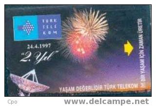 # TURKEY 40 Turk Telekom,2.Yil - The 2nd Anniversary-Sky Fireworks W/antenna (04.97) 60 Tres Bon Etat - Türkei