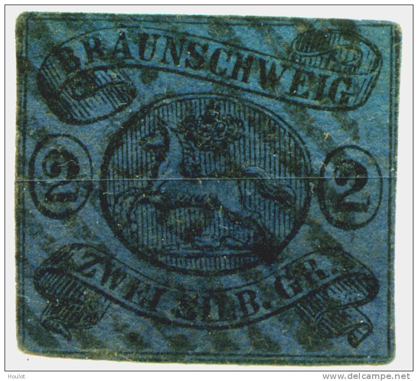 Herzogtum Braunschweig Mi.N° 7 1853, Freimarken: Wappen Im Waagerechtem Oval, 2 Silbergroschen Schwarz Auf Blau - Braunschweig