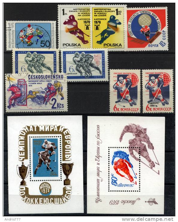 Ice Hockey  Eishockey  Hockey Sur Glace    Small Collection  9 Stamps + 2 S/Sheets - Eishockey