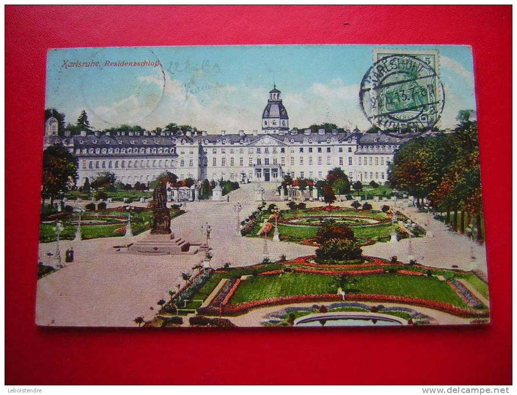 CPA COLORISEE -ALLEMAGNE-KARLSRUHE-RESIDENZSCHLOB -CARTE EN BON ETAT ,VECU D´USAGE - Karlsruhe