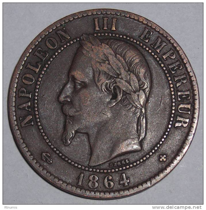 Napoléon III 10 Centimes Tête Laurée 1864 BB STRASBOURG Bel état ! - 10 Centimes