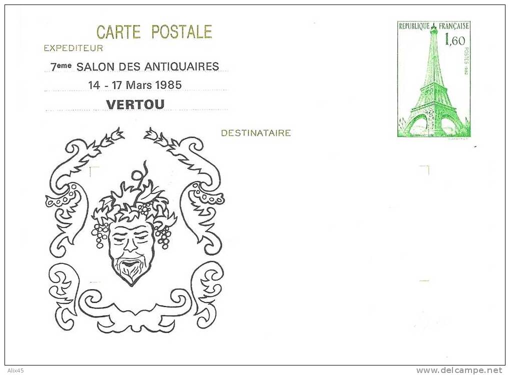 7è SALON DES ANTIQUAIRES 14-17/03/85 - VERTOU - Thèmes:la Vigne, Le Vin, Bacchus - Rare:10 Ex. - Cartes Postales Repiquages (avant 1995)