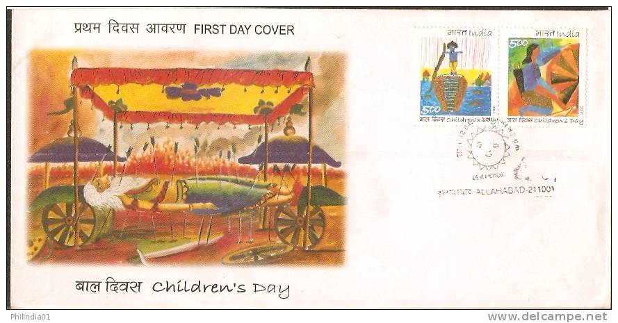 India 2006 National Children´s Day Painting Krishna Karna Art Hindu Mythology Religion Se-tenant FDC - Religión
