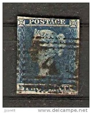 GReat Britain 1841  QV  2d Blue Imperf. (o) E-A ?  (blue Paper) - Usados