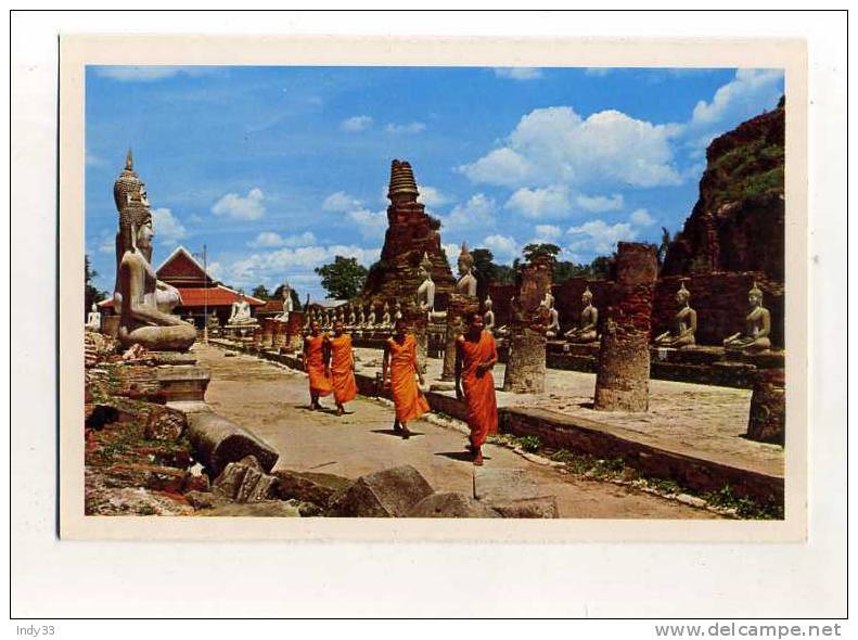 - THAÏLANDE . FOUR THAI BUDDHISTS PRIESTS WALKING . AYUDHAYA - Bouddhisme