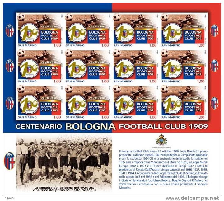 SAN MARINO - ANNO 2009 - CENTENARIO DEL BOLOGNA FOOTBALL CLUB 1909 - ** MNH - Unused Stamps