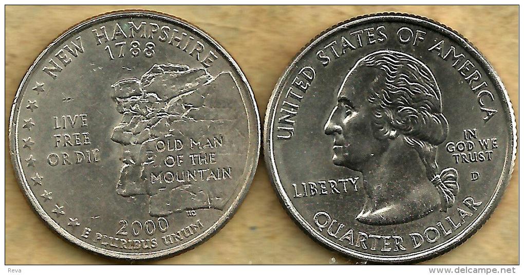 USA UNITED STATES 25 CENTS 1/4$ NEW HAMPSHIRE WRITING FRONT WASHINGTON BACK 2000P READ DESCRIPTION CAREFULLY !!! - 1999-2009: State Quarters