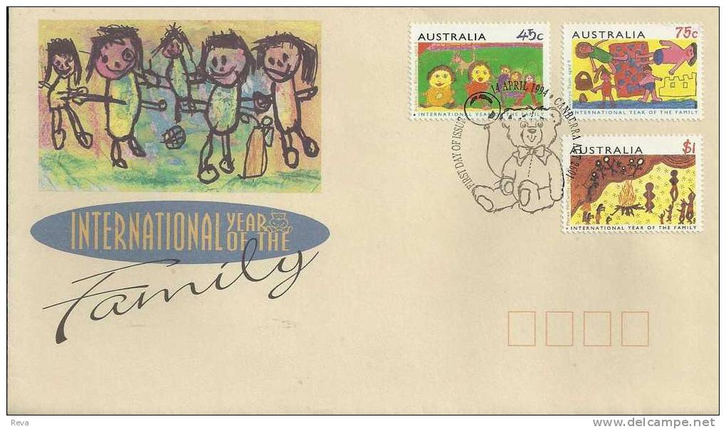 AUSTRALIA  FDC INTERNATIONAL YEAR OF FAMILY CARTOON  3 STAMPS   DATED 14-04-1994 CTO SG? READ DESCRIPTION !! - Lettres & Documents