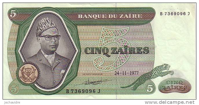 ZAÏRE   5 Zaïres   Daté Du 24-11-1977   Pick 21b    ***** QUALITE  XF ***** - Zaire