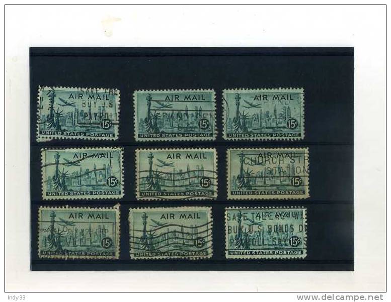 - USA . VARIANTES DU 15 CENTS AIR MAIL DE 1947 - 1a. 1918-1940 Usados