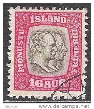 R537.-ICELAND / ISLANDIA .-. 1907-1908.-. -" OFFICIALS " - KING CHRISTIAN IX AND FREDERICK VIII . SCOTT # : O36 .-. USED - Service