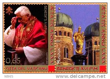 CITTA' DEL VATICANO - VATIKAN STATE - ANNO 2007 - 80° COMPLEANNO DI PAPA BENEDETTO XVI  - ** MNH - Unused Stamps