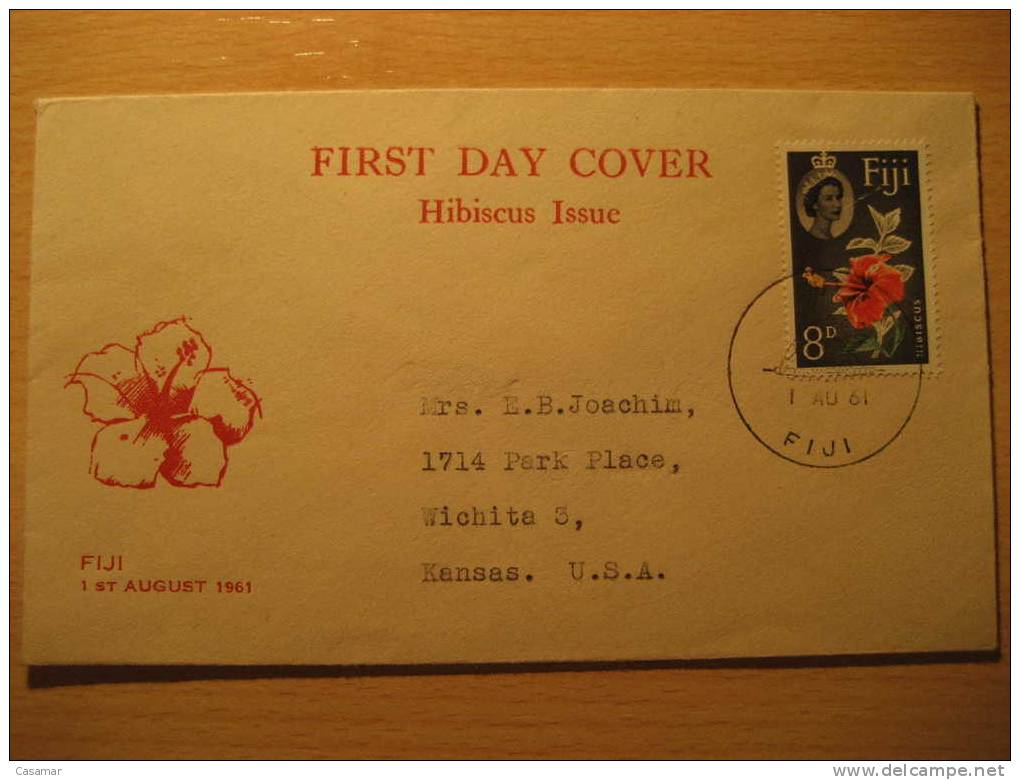 FIJI 1961 Suva To Kansas USA Flora Hibiscus SPD FDC Sobre Cover Enveloppe British Area - Fiji (...-1970)