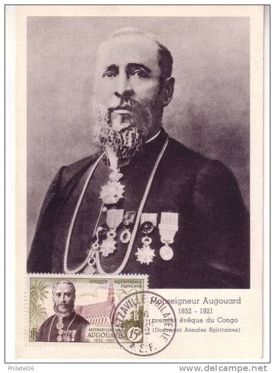 CARTE MAXIMUM  1952  MONSEIGNEUR AUGOUARD   PREMIER EVEQUE DU CONGO - Theologians