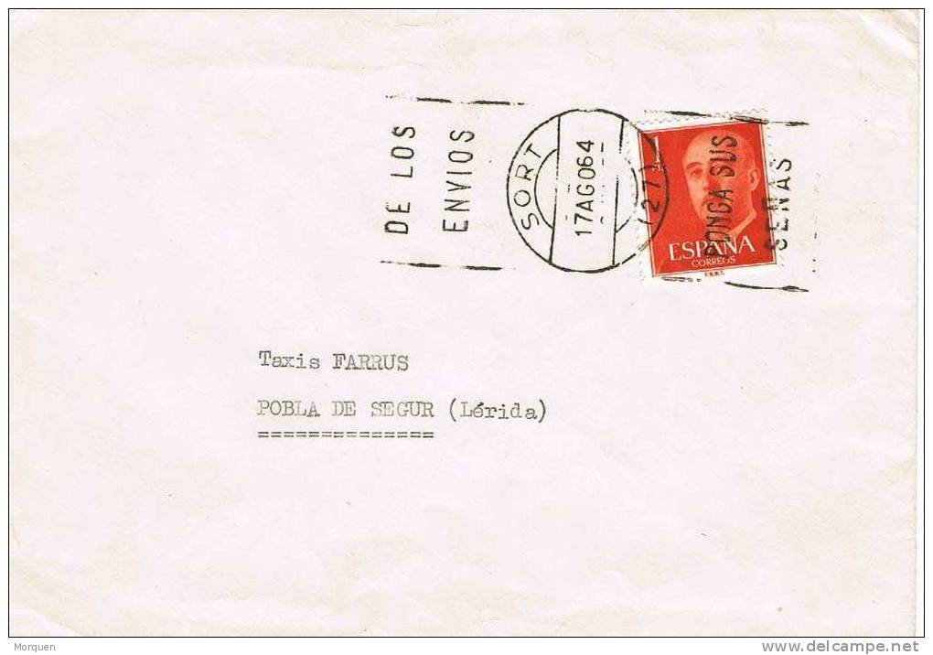 Carta RIBERA De CARDÓS (Lérida) 1964 A Pobla, Matasellos SORT - Lettres & Documents