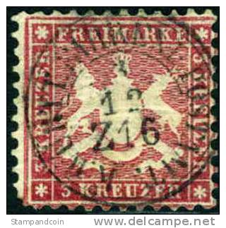 Wurttemburg #36a Used 3kr Dark Claret From 1863 - Gebraucht