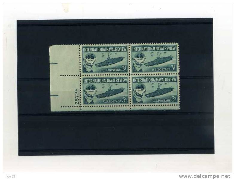 - U.S.A. . INTERNATIONAL NAVAL REVIEW . 3c 1957 . BLOC DE 4 . BORD DE FEUILLE AVEC NUMERO - Neufs