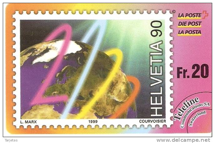 TARJETA DE SUIZA DE TELELINE DE SELLO CON GLOBO TERRAQUEO (STAMP) - Francobolli & Monete