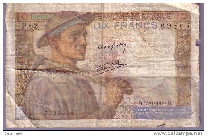 Billet - 10 Francs Mineur - 13.1.1944 B - N° P.62 - 10 F 1941-1949 ''Mineur''