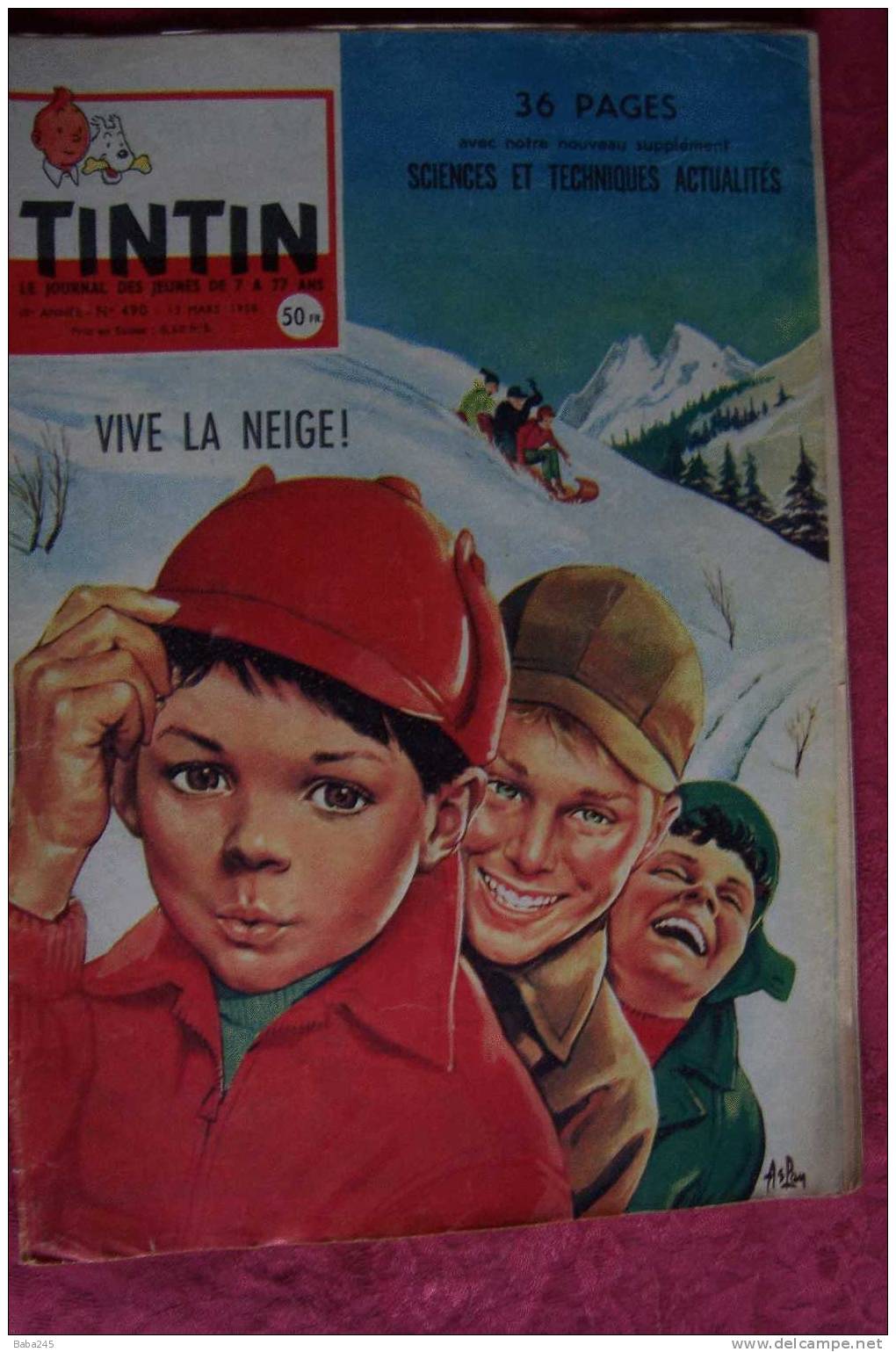 JOURNAL DE TINTIN N°490 13/03/1958 ASLAN SCIENCES ET TECHNIQUES - Tintin