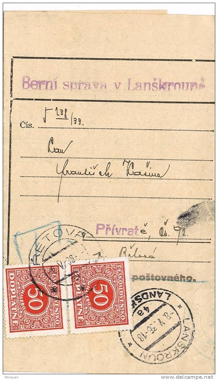 Tarjeta Administracion LANDKROUN (Checoslovaquia) 1936. TAXE. Tasada - Timbres-taxe