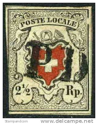 Switzerland #2 Used 2-1/2r Imperf From 1850 W/break In Frame Line - 1843-1852 Federal & Cantonal Stamps