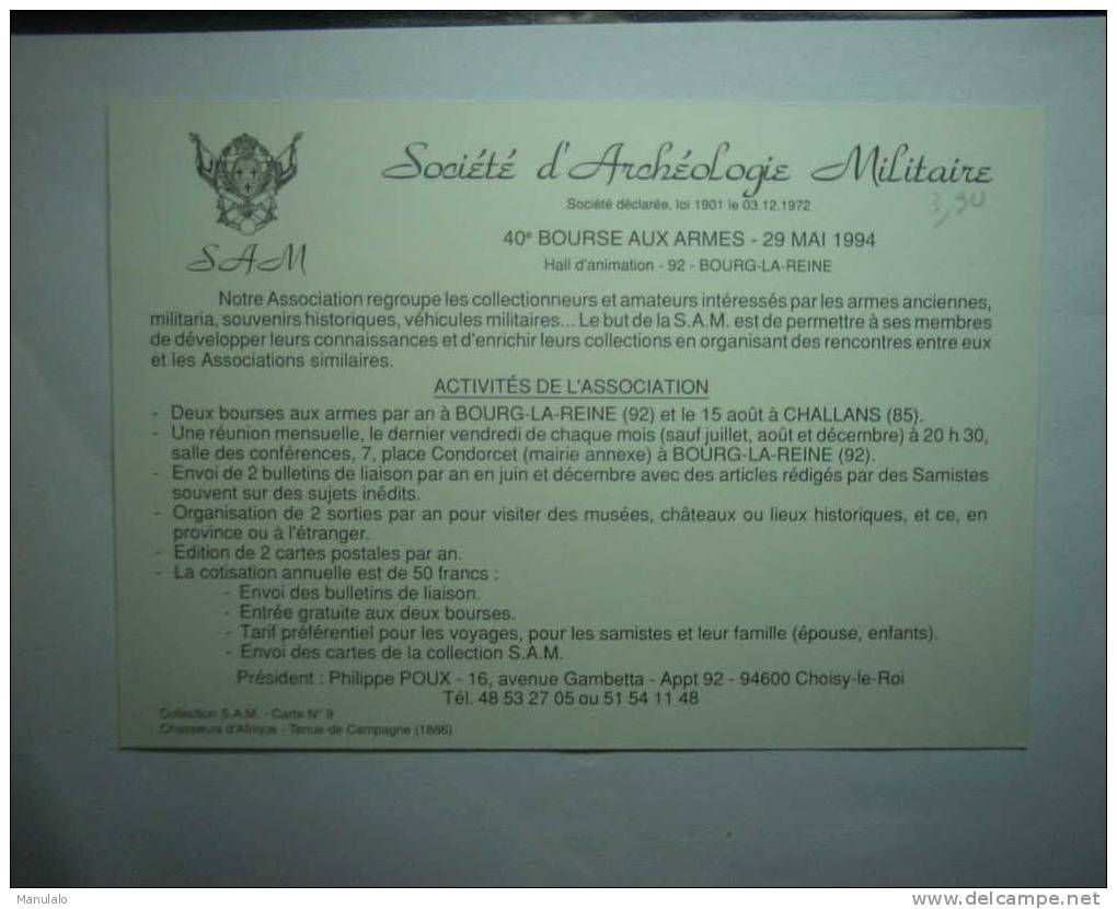 D 92 - Bourg La Reine - 40e Bourse Aux Armes 29 Mai 1994 - Société D´archéologie Militaire - Uniforme - Bourg La Reine