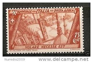 1932 REGNO DECENNALE POSTA AEREA 75 CENT MNH ** - Poste Aérienne