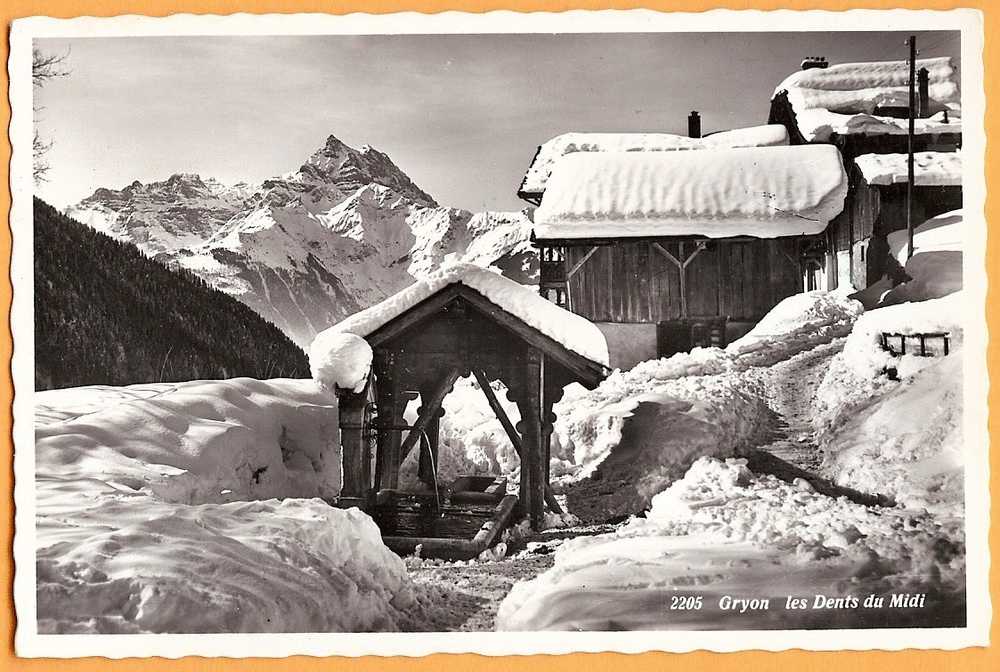 Ro040 Gryon, Chalets Sous La Neige, Fontaine, Et Dents Du Midi. Cachet 1956. Metzger 2205 - Gryon