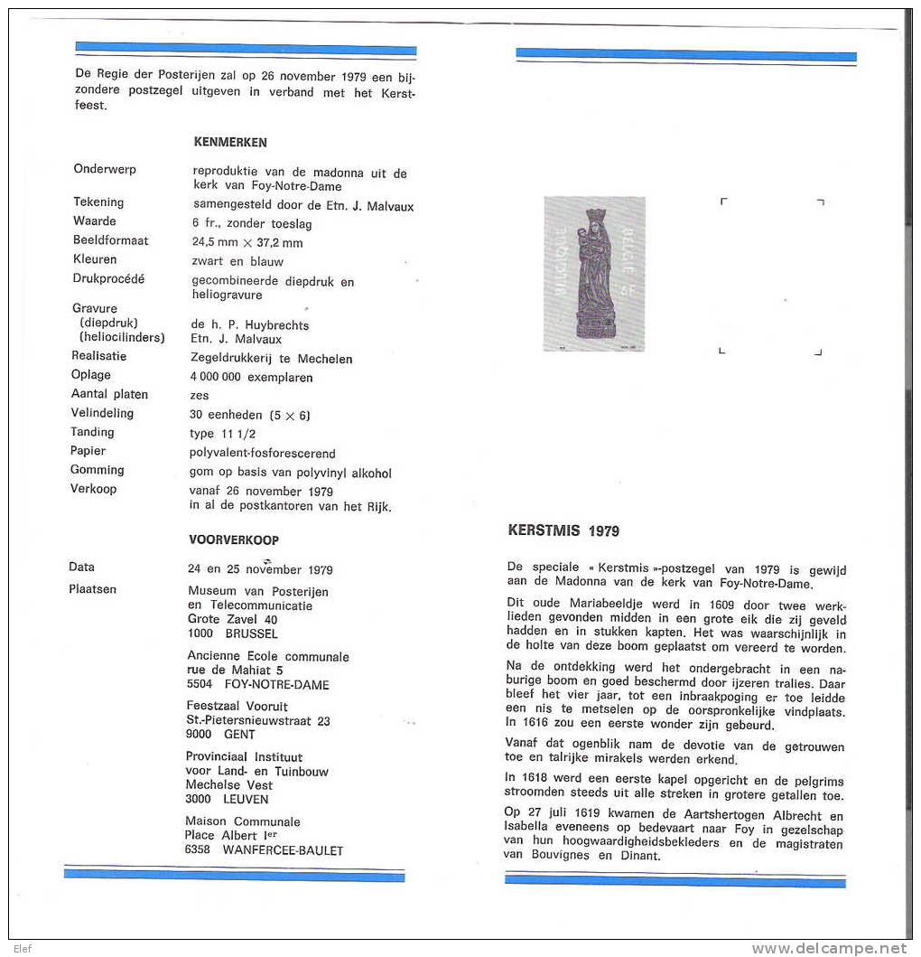 Belgique/ Belgie: Feuillet "Regie Der Belgische Posterijen" KERSTMIS 1979 Avec Illustration  Et Données Techniques;TB - Niederländisch (ab 1941)