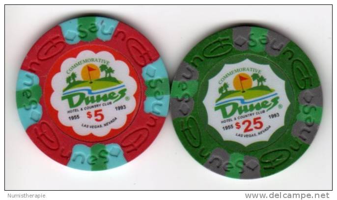 2 Chips Commémo Casino Dunes Hotel & Country Club Las Vegas 1955-1993 - Casino