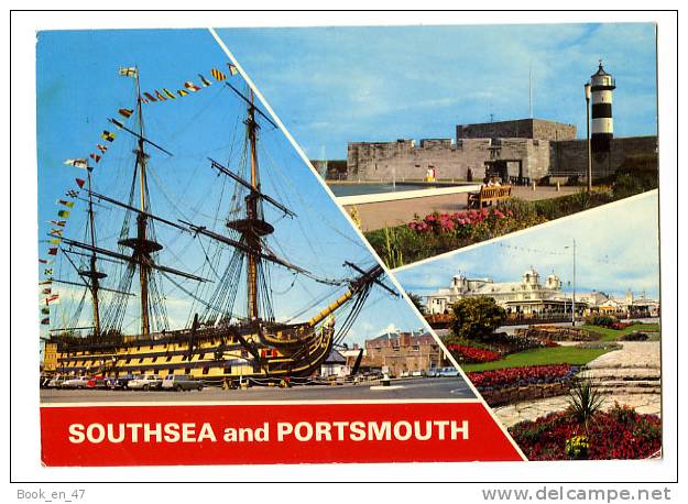 {69397} Angleterre Southsea And Portsmouth , Multivues ; Castle Gardens , Sunken Gardens , H M S Victory ; Bateau , - Portsmouth