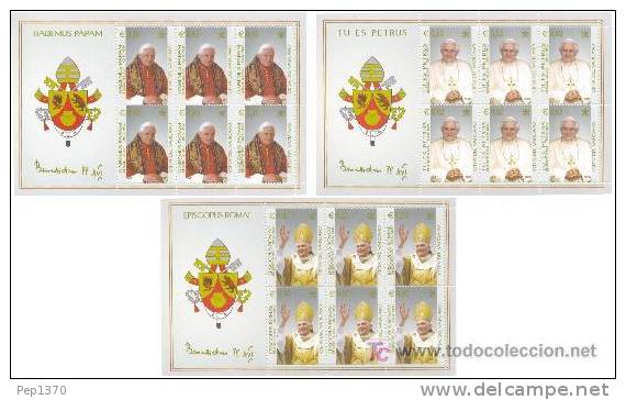 VATICANO 2005 - INICIO DEL PONTIFICADO DE BENEDICTO XVI  3 MINI HOJITAS - Unused Stamps