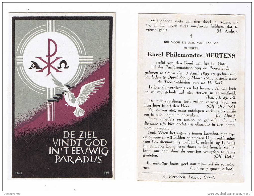 - Mijnheer KAREL PHILEMONDUS  MERTENS - OEVEL °1893// OEVEL + 1951 - Westerlo