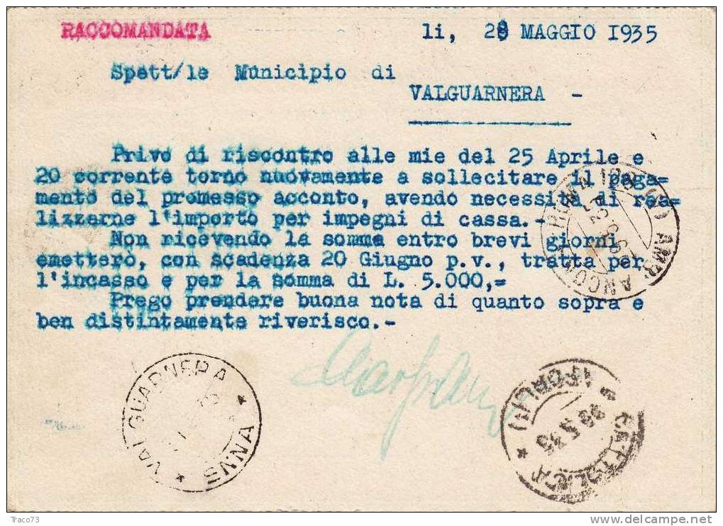 MORCIANO DI ROMAGNA  28.05.1935 - Card Cartolina - " Stab. Tipografico Emilio Gaspari "   Firma - Publicity