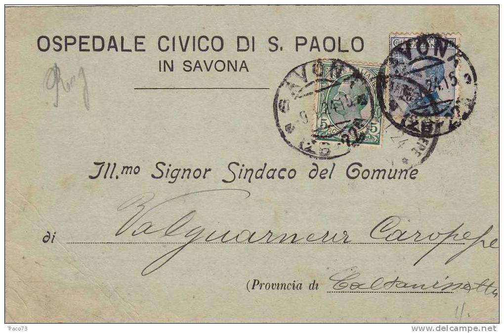 SAVONA  07.01.1924 - Card Cartolina -   " Ospedale Civico  Di S. Paolo " - Publicity