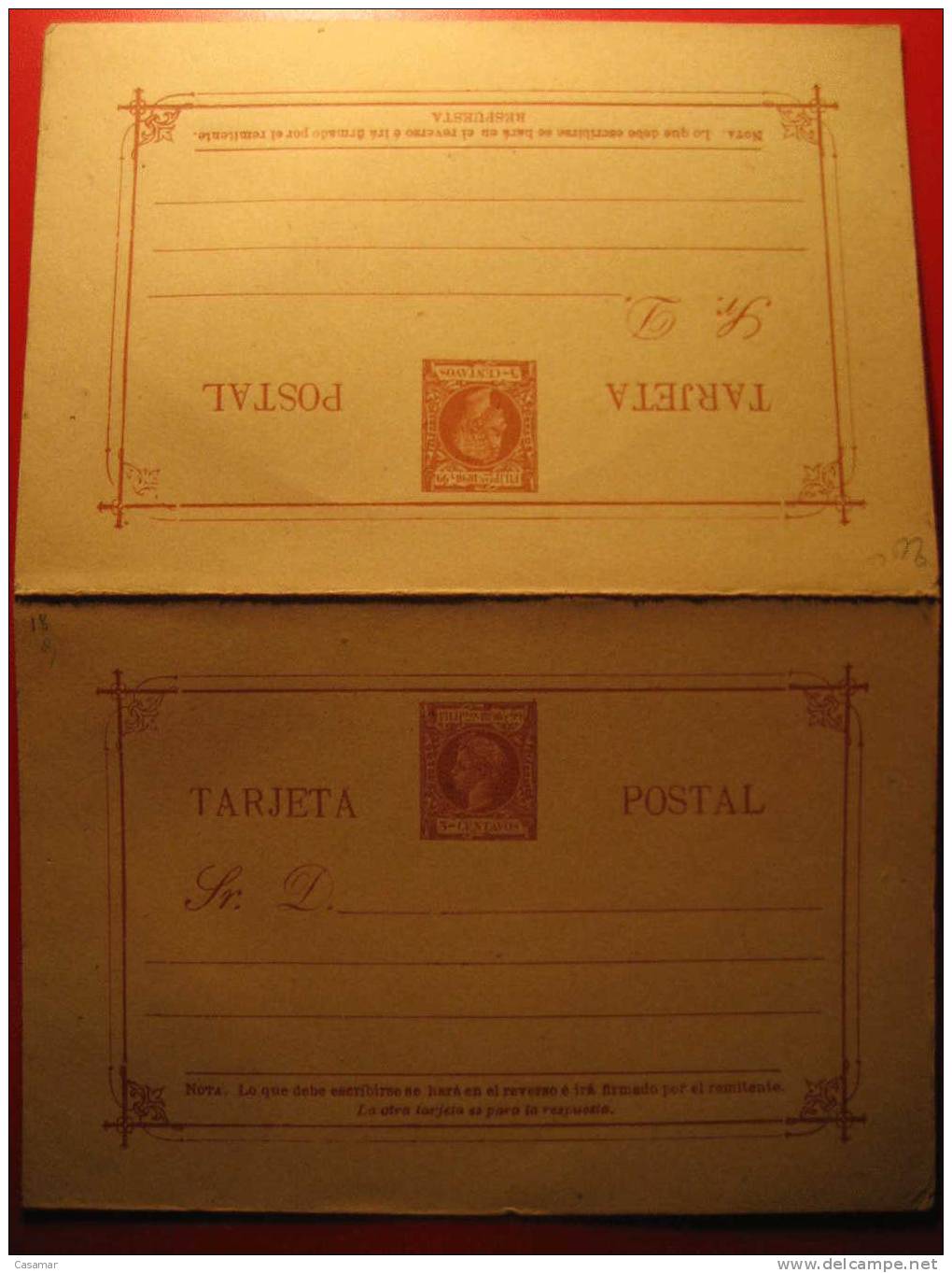 Nº19 3 Centavos + Respuesta Tarjeta DOBLE Entero Postal Stationery Postcard FILIPINAS - Philippines