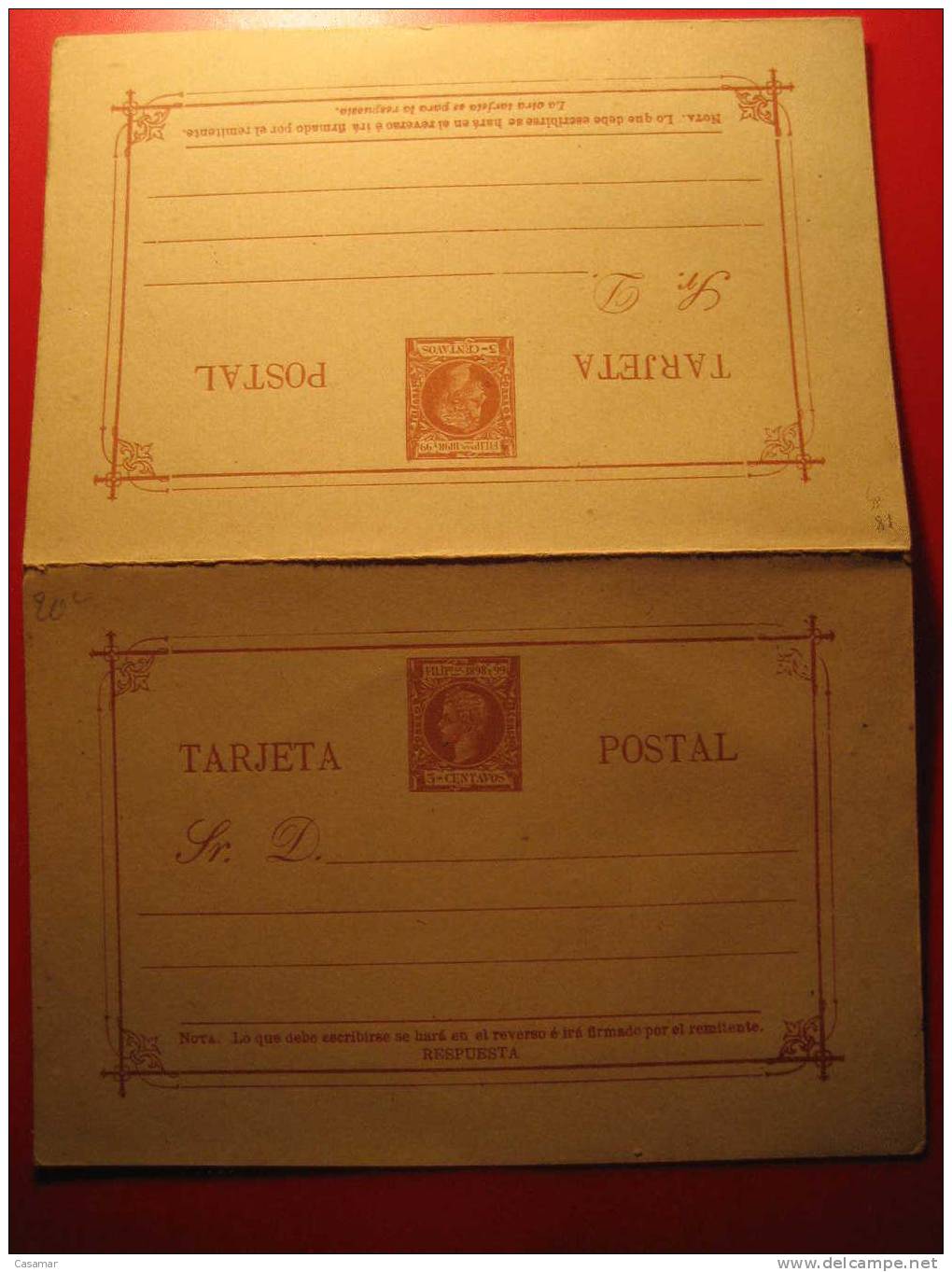 Nº19 3 Centavos + Respuesta Tarjeta DOBLE Entero Postal Stationery Postcard FILIPINAS - Filippijnen