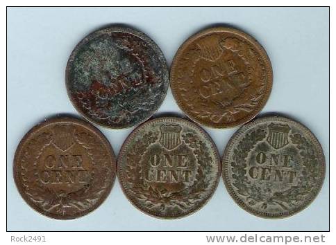 USA 5 Different Indian Head Cent 1902 1903 1905 1906 1907 See Images - 1859-1909: Indian Head