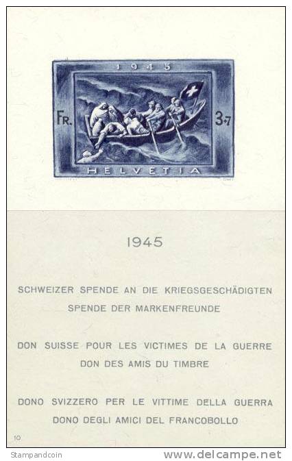 Switzerland B143 Mint Hinged Souvenir Sheet From 1945 - Nuevos