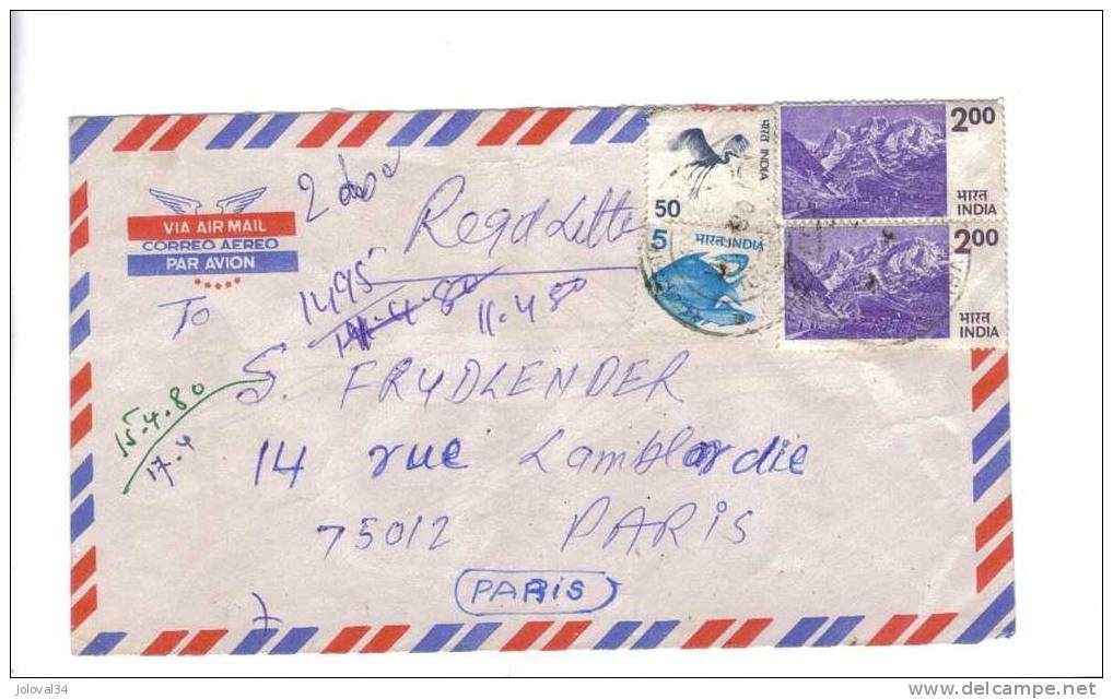 Inde India - Lettre Recommandée Registered 15/04/1980  - Bombay Paris - Par Avion - Covers & Documents