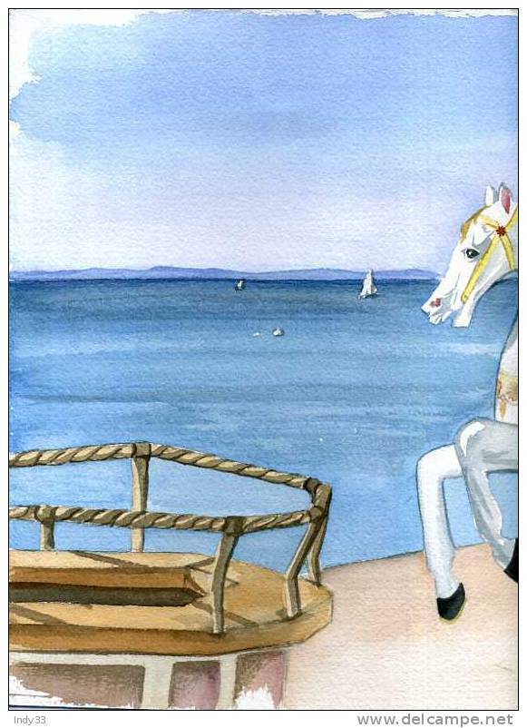 - MANEGE AU BASSIN D'ARCACHON ? . AQUARELLE SIGNEE AUDOS - Wasserfarben