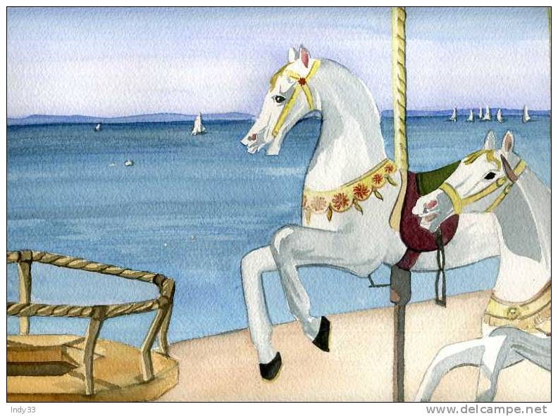 - MANEGE AU BASSIN D'ARCACHON ? . AQUARELLE SIGNEE AUDOS - Wasserfarben